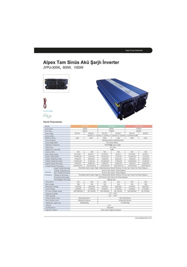 Alpex 1000 Watt 12 Volt Ups Şebeke Şarjlı Tam Sinüs İnvertör