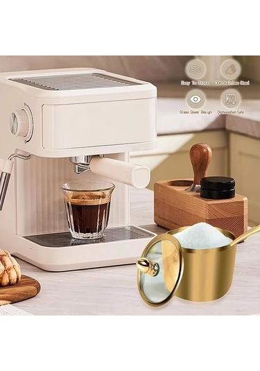 Cordial Altın Şekerlik: Paslanmaz Çelik Cam Kapaklı Ve Kaşıklı, Kahve Bar Ve Mutfak İçin Çok Amaçlı Dayanıklı Ürün Altın