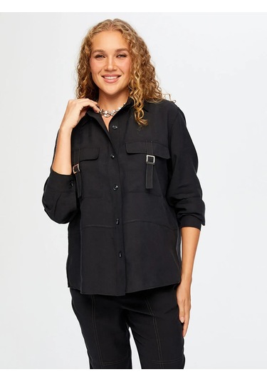 Faik Sönmez Cepleri Toka Detaylı Tenselli Kadın Tunik W26tnk001 Siyah