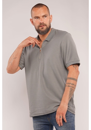 Gabria Fermuarlı Polo Yaka T-shirt Açık Haki