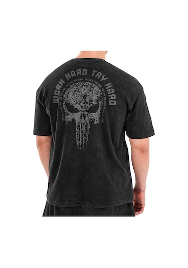 Kingsize Nutrition Kingsize Hard Work Antik Yıkamalı Oversize T-shirt Siyah Siyah