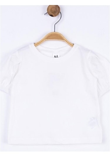 Nk Kids Kız Bebek Pamuklu Kısa Kol Kol Büzgülü Basic Tshirt-11691 Krem