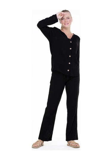 Uzun Kol Müslin Sedef Gömlek Siyah Syh-siyah Siyah