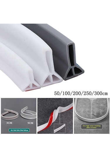 50-300 Cm Kauçuk Silikon Duş Bariyeri Su Durdurucu Banyo Su Geçirmez Şerit 3cm-beyaz 100cm