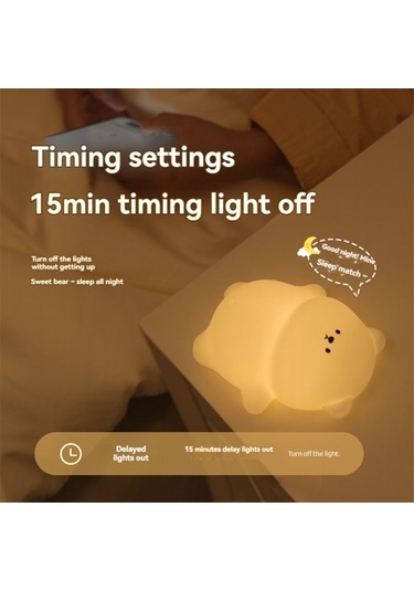 Xurunkeji Silikon Yatan Düz Ayı Led Gece Lambası Sevimli Hayvan Çocuk Gece Lambası Dokunmatik Kontrol Usb Şarj Edilebilir Lambalar Çocuklar İçin Beyaz