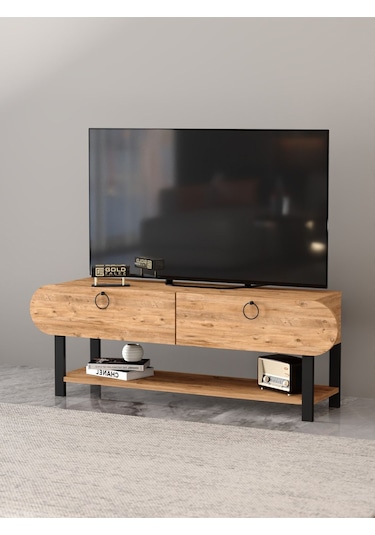 Tv Sehpası Tv Ünitesi Kapaklı Raflı Setro Atlantik Çam Kahverengi
