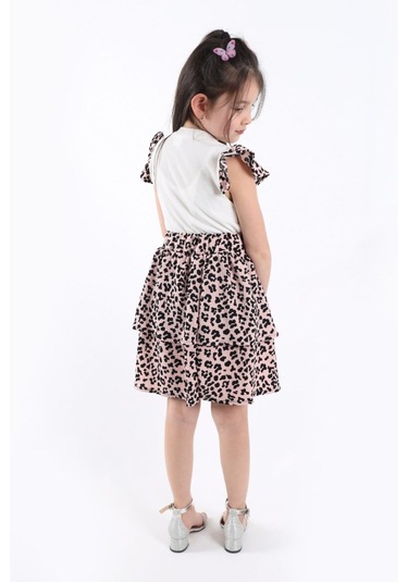 Aden Kids Kız Çcouk Leopar Desenli Alt Üst Etekli Takım Çok Renkli