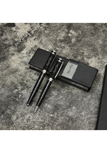 Kişiye Özel Premium Roller Ve Tükenmez Kalem Seti Tasarım Kutulu Siyah