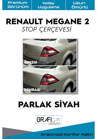 Renault Megane 2 Stop Çerçevesi Sticker / PARLAK SİYAH