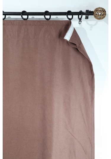 Poli Perde Çift Kanat Dikey Fırfırlı Kahve Rengi