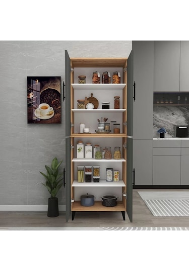 Reyo Home Enda Raflı 4 Kapaklı Çok Amaçlı Dolap Çam- Antrasit