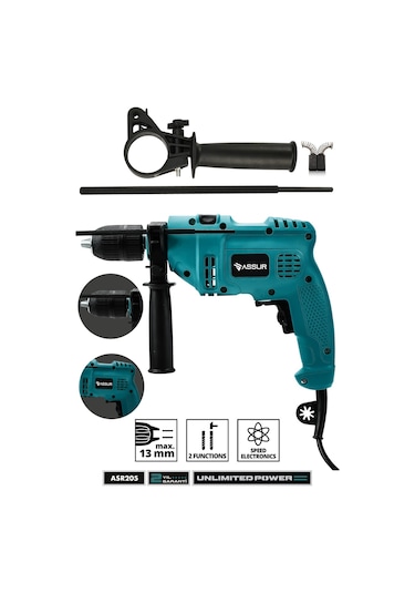 Assur ASR205 500W 13MM Elektrikli Matkap Mavi