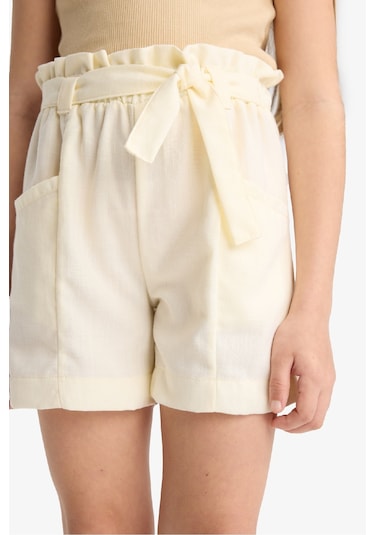 Defacto Kız Çocuk Cepli Paperbag Şort C0266A824SMER99 Ekru