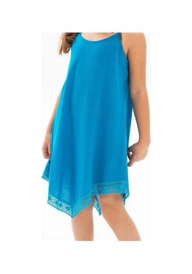 Çağla Şile Bezi Kız Çocuk Elbise Turkuaz Trkz