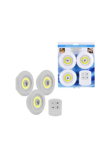 3Lü Uzaktan Kumandalı Yapışkanlı Kablosuz Led Spot  Lambalar