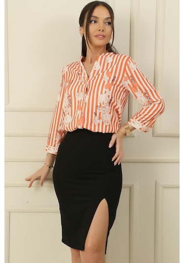 Diz Üstü Yırtmaçlı Etek-36163-siyah Siyah