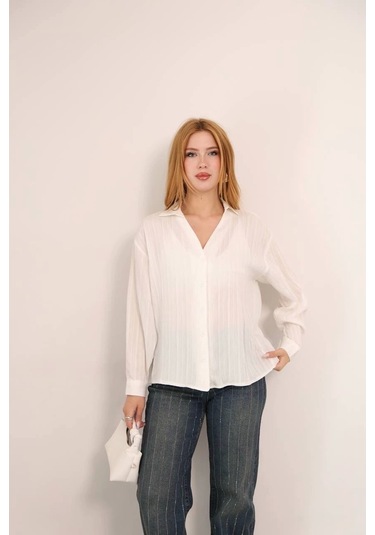 Kendinden Çizgili London Gömlek Beyaz