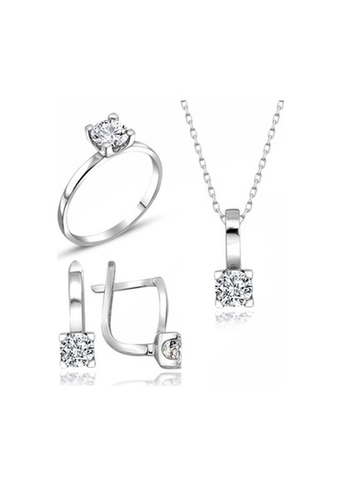 Sertifikalı Swarovski Tektaş Taşlı 925 Gümüş Set Takım