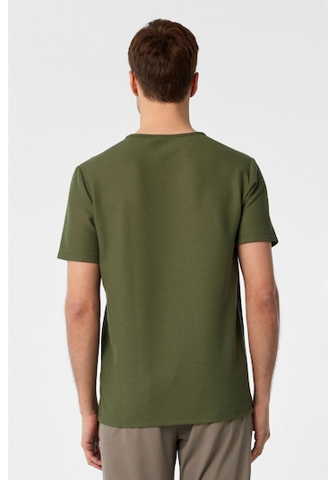 Haki Slim Fit Armürlü Bisiklet Yaka Tişört-37263 Haki