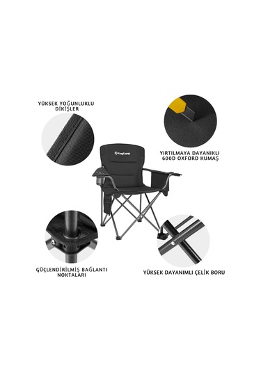 Kingcamp Lotus Xl Cool Ice Ultra Konforlu & Takviyeli Kamp Sandalyesi Black Siyah