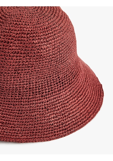 Koton Bucket Hasır Şapka - Koton X Melis Ağazat Bordo 6sak40103aa