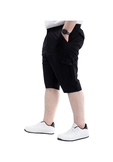 Mode Xl Büyük Beden Erkek Kapri Kargo Cepli Beli Bağlamalı Valencıa 21404 Siyah Siyah