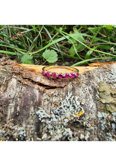 7 Taş Yakut Taşlı Minimal Tasarım Yarım Tur Alyans 14 Ayar Altın 552950089