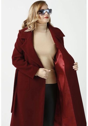 Moda Berray 904 Bordo Mono Yaka Torba Cepli Kaşe Kaban
