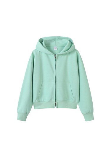 Edwardest 2025 Kadın Sonbahar Ve Kış Yeni Ağır 350g Kısa Fermuarlı Kapüşonlu Sweatshirt Yeşil