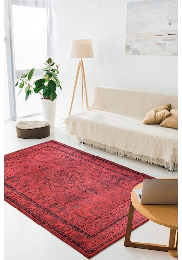 Dorian Eskitme Desenli Dokuma Taban Dekoratif Kırmızı Halı (Al 29