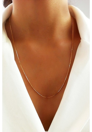 Gold Renk 60 Cm Unisex Çelik Ince Italyan Zincir Kolye Çelik