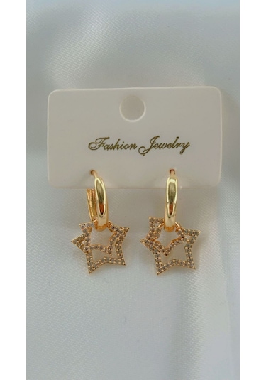 Kadın Yıldızlı Model Sallantılı Küpe Gold Renk Gold