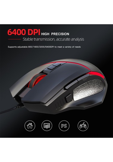 Mufunye Hxsj A876 Renkli Işık Efektli 6400 Dpı Ayarlanabilir Kablolu Oyun Faresi A876