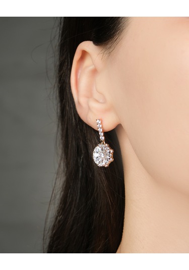 Lekka Design Kadın Kararmaz Çelik Lüks Takı Zirkon Taşlı Sallanan Çiçek Abiye Küpe