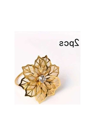 Trendooze Sunshine022 2 Adet Altın Çiçek Metal Peçetelik Yüzük, Düğün Dekorasyonu Altın