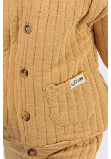 Erkek Çocuk Kapşonlu Kapitone Kumaş Hırkalı Alt Üst Takım Kahverengi