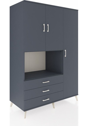 Kronos Dolap 7 Raflı 3 Çekmeceli 3 Kapaklı 132x59x195 Antrasit-antrasit/antrasit Antrasıt/antrasıt