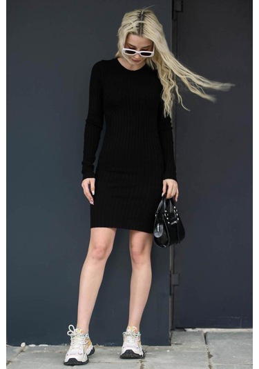 Madmext Siyah Bodycon Fitilli Mini Elbise Mg1710-siyah