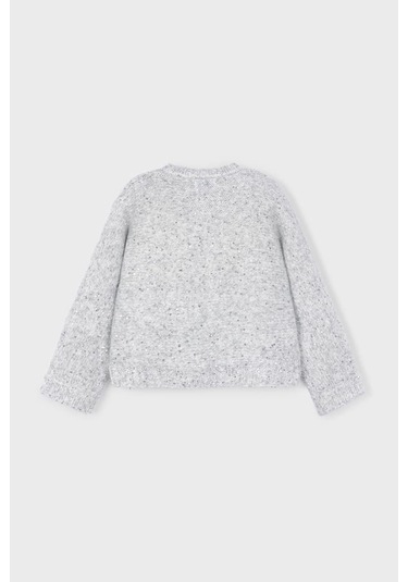 Kız Çocuk Desenli Kırçıllı Triko Kazak - Gri Pembe