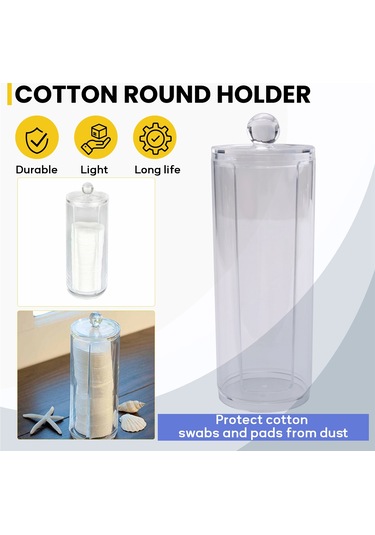 Leasetake Yüz Makyajı Kabı Pamuk Pedleri Yuvarlak Kapaklı Dağıtıcı Şeffaf Akrilik Dağıtıcı Pamuk Şeffaf