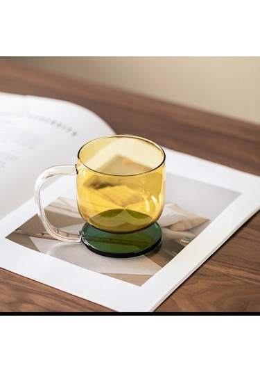 Qerhome Borosilikat Cam Renkli Cam Kahve Cappuccino Kupası 350 Ml Şeffaf