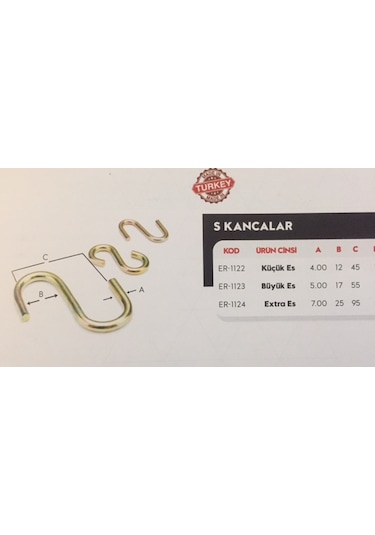 Ersa Es Kanca Küçük 100 Adet S Kanca