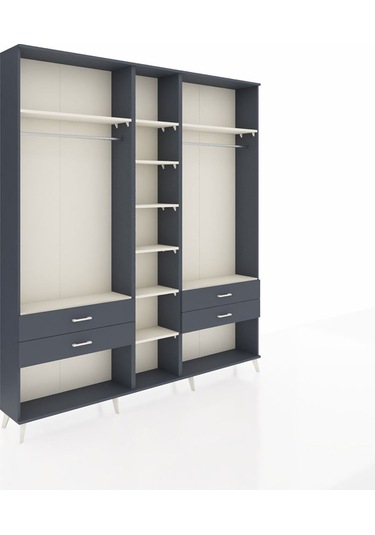 Arges Dolap 10 Raflı 4 Çekmeceli 2 Askılı 220x30x243 Antrasit-aytaşı/antrasit Aytası/antrasıt