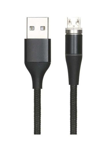 Pazly 2.4a Manyetik Şarj Kablosu, 2m Naylon Örgülü, Hızlı Şarj, Siyah Mikro Usb, Telefon Şarj Kablosu