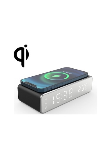 Rogfer W258 Saat / Sıcaklık Göstergeli Masaüstü Telefon / Kulaklık Kablosuz Şarj 5w Siyah
