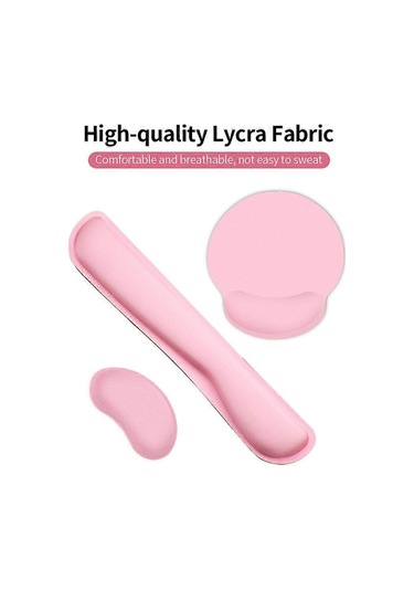 Hafızalı Köpükten Ergonomik Klavye Bilek Desteği, Lycra Kumaştan Fare Bilek Desteği, Kaymaz Kauçuk Tabanlı Mouse Pad Seti, Pembe D