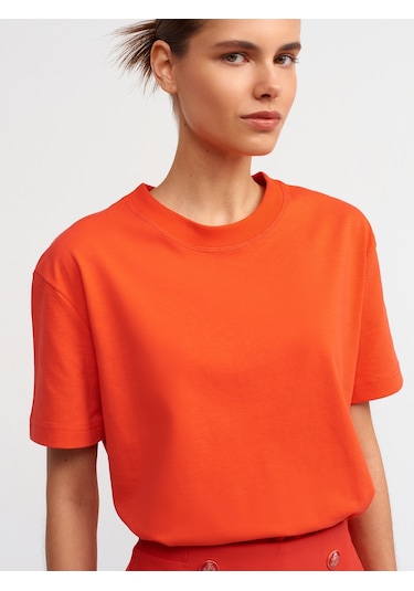 Dilvin Dekoratif Dikişli Bisiklet Yaka Tshirt 101a30312 Kırmızı