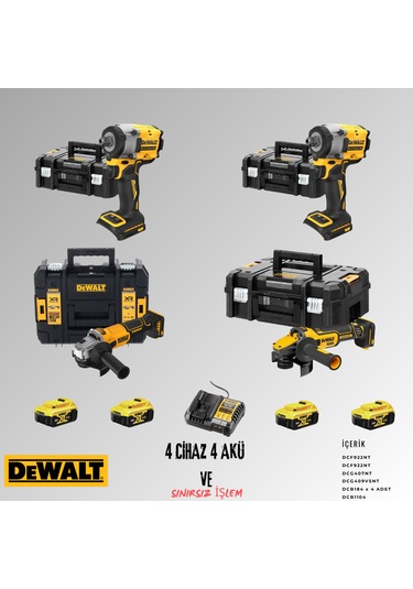 Dewalt DCF922NT + DCF922NT + DCG407NT + DCG409VSNT 4 Adet 5 Amper Akü + Şarj Aleti Set