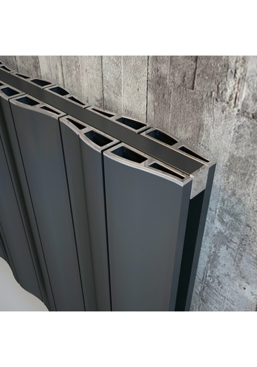 Lojimax Alüminyum Çift Panel Dikey Radyatör Amazonite Double 1800x204mm 2 Dilim Dokulu Antrasit Gri 931 W Yüksek Isıl Güç