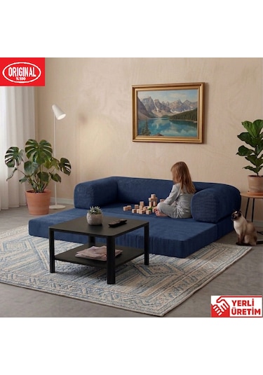 Pleasant K180x90 Sünger Kanepe Modüler Kadife Kumaşlı Koltuk Lacivert